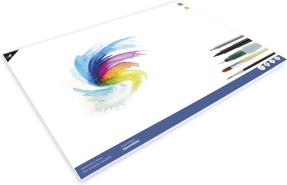 Kangaro K-5303 Block-Aquarellpapier A3 300 gr 16 Blatt, cremeweiß auf 3 Seiten geleimt
