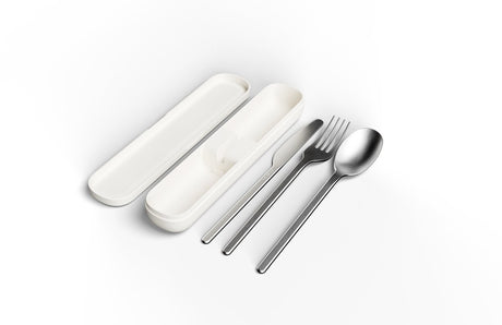 Amuse nello bestekset oat – premium rvs 18 10 – herbruikbaar – vork, mes lepel – vaatwasserbestendig – duurzaam bestek voor onderweg, werk camping – beige