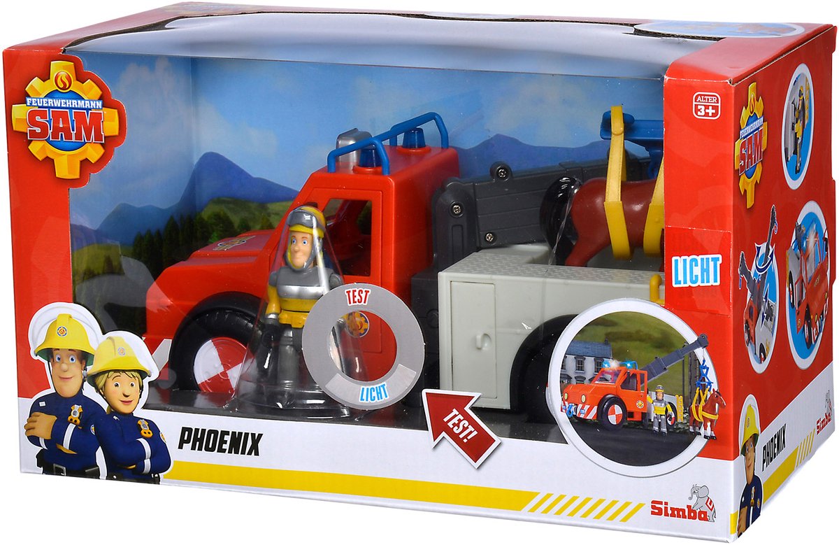 Simba Feuerwehrmann Sam Phoenix Abschleppwagen Spielzeug mit Pferd.