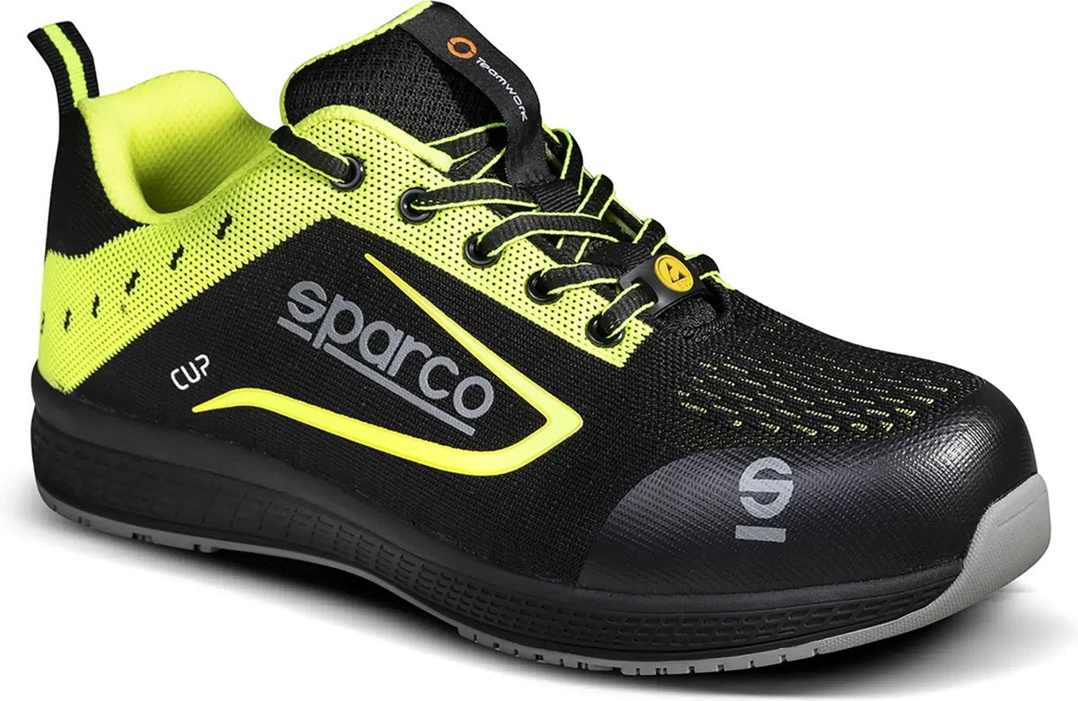 Sparco Cup Nurburg – leichter S1P-Sicherheitsschuh mit atmungsaktivem Jacquard und sportlichem Stil – Schwarz 43