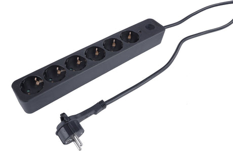 Q-link stekkerdoos - 6-voudig - randaarde - met overspanningsbeveiliging - plat - met schakelaar - 3 x 1.5 mmâ² - 1.5 m - zwart