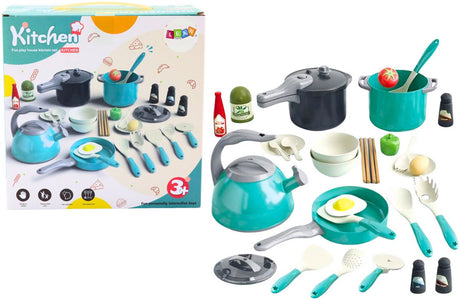 Lean toys kinderkeuken set 33 delig - speelgoed pannen en potten met waterketel - keukengerei voor rollenspel - compleet kookset voor kinderen 3+ - kookset - eten - theepot - set keukenspullen