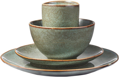 Mica decorations tabo serviesset 16-delig groen - keramische borden voor 4 personen - complete set met mokken en schaaltjes - handgemaakt botanisch design - 32 x 27 x 31 cm - groen