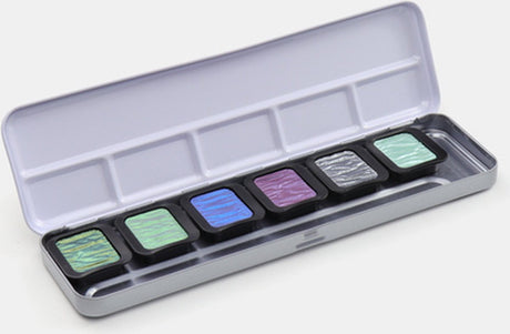Finetec® Perlmutt-Aquarellfarben-Set cool | 5 Perlenfarben + 1 Flip-Flop-Farbe
