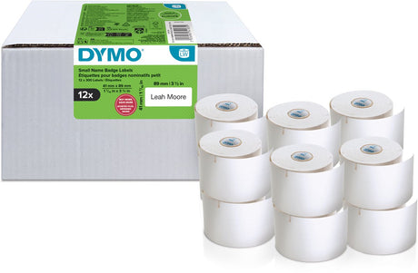 Dymo Original Labelwriter kleine Namensschild-Etiketten | 41mm x 89mm | selbstklebend | 12 mit je 300 Etiketten (3.600 selbstklebende Etiketten) | für die Labelwriter-Etikettendrucker | Hergestellt in Europa