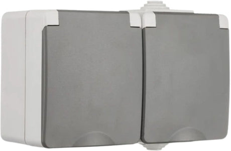 Ion industries - contactdoos spatwaterdicht - opbouw - 2-voudig - randaarde - ip55 - grijs