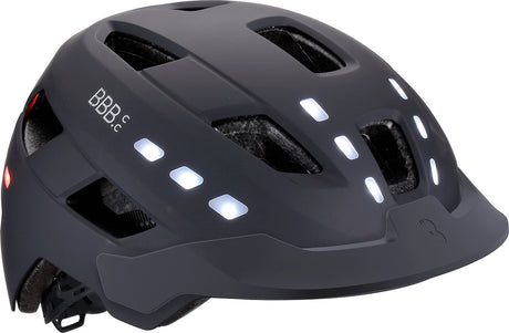 Bbb cycling fietshelm met verlichting - district led - ebike helm voor heren dames - abs shell - medium large: 54 - 60cm - mat zwart - bhe-162