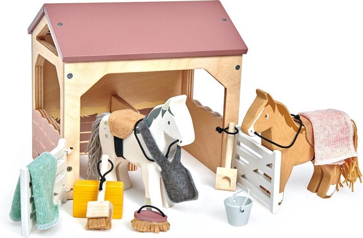 Tender leaf toys huisdierenset stal met 2 pony's |