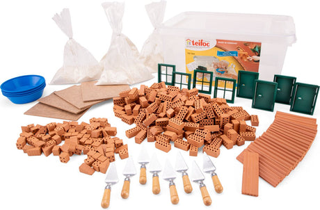 Teifoc® Baukasten – Gruppenset – 320 Teile – echte Mini-Steine mit Zement, Schüssel und Kelle – Baukasten für Kinder ab 6 Jahren
