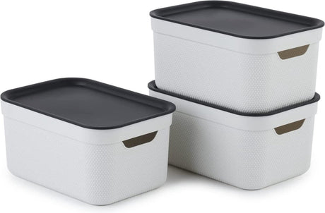 Rotho Jive Aufbewahrungsboxen 3er Set Aufbewahrungsboxen 5 l mit Deckel, Kunststoff (PP recycelt), weiß anthrazit, 3 x 5 l (26,5 x 18,5 x 13,2 cm).