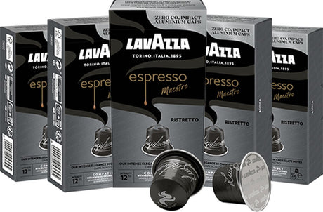 Lavazza Espresso Ristretto Kaffeetassen – 100 Nespresso Tassen – Kaffeemischung aus Arabica Robusta – Intensität: 12 13 – 10 x 10 Aluminiumkapseln
