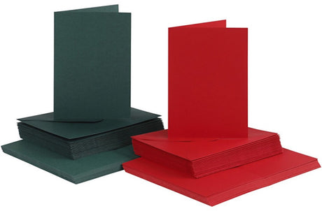 Creativ-Firmenkarten und Umschläge, Kartengröße 10,5 x 15 cm, Umschlaggröße 11,5 x 16,5 cm, 110+230 g, grün, rot, 50er-Set 1 Box