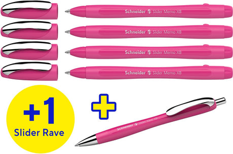 Schneider Schreibgeräte Schneider Kugelschreiber – Slider Memo + Rave – Box mit 4 + 1 gratis – S-150265