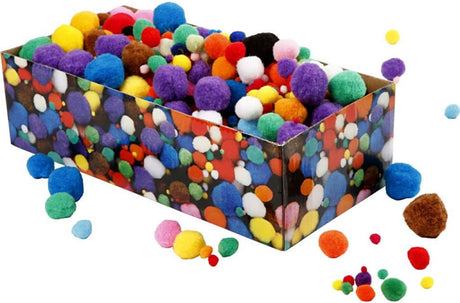 Creativ Company Pompons, D 5-40 mm, ca. 720 Stück, verschiedene Farben, 200 g 1 Box