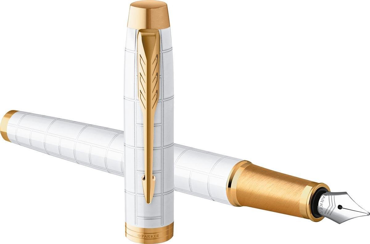 Parker im Premium Füllfederhalter | Perle mit Golddetail | feine Feder mit blauer Tinte | Geschenkbox