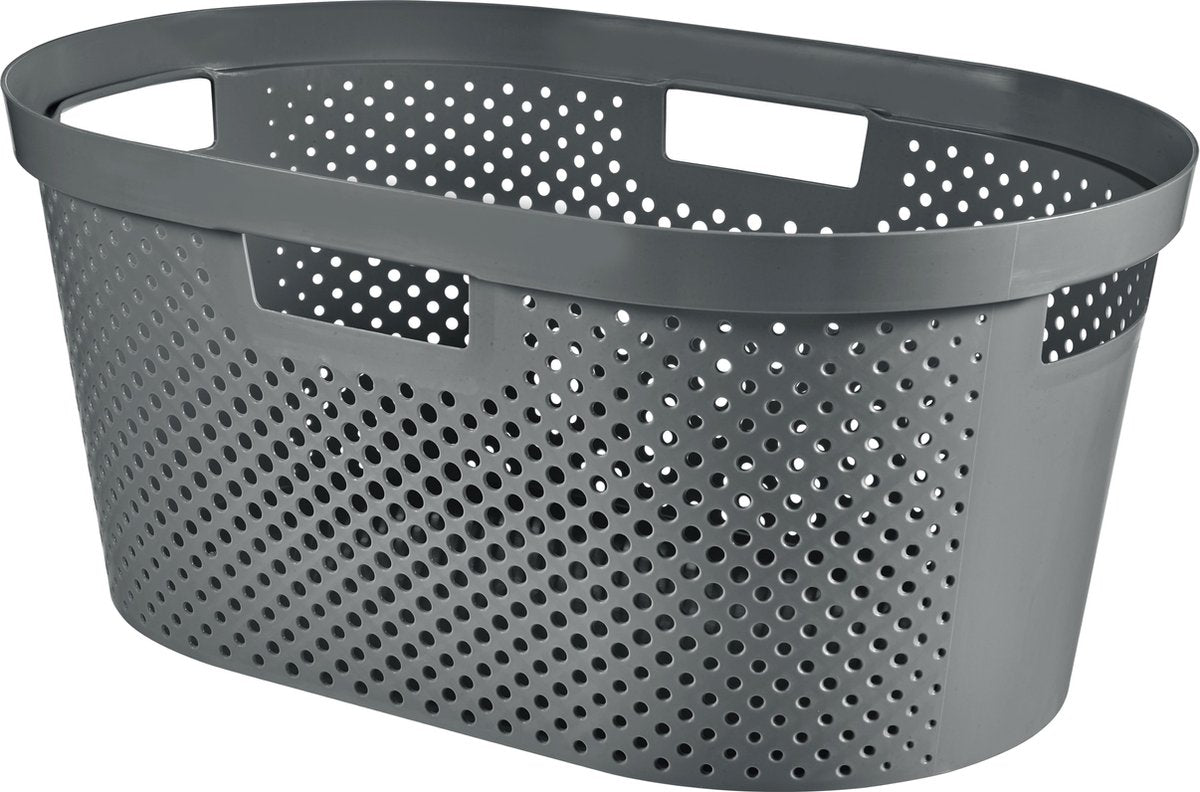 Curver Infinity recycelter Wäschekorb Dots – 40 Liter – 100 % recycelt – Dunkelgrau