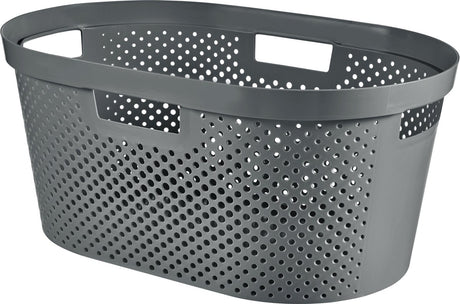 Curver Infinity recycelter Wäschekorb Dots – 40 Liter – 100 % recycelt – Dunkelgrau