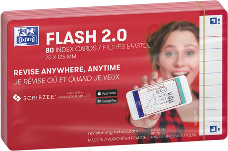 Oxford Flash 2.0 – Karteikarten – liniert – A7 – roter Rand – 80 Stück