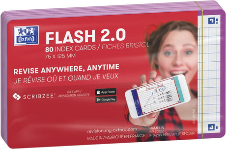 Oxford flash 2.0 - flashcards - geruit 5mm - a7 - licht paarse rand - 80 stuks