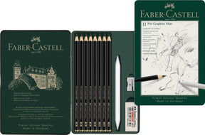 Faber-Castell Graphitstifte-Set – Pitt Matt – 8 Stück + Radiergummi + Feder + Spitzer – Mattschwarz – FC-115220