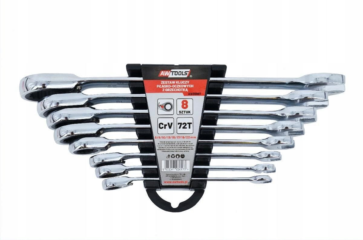 Awtools professionele set - plooi- en ringsleutels - 8-delig - ratelfunctie