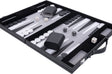 Longfield backgammon 11 inch - grijs, zwart wit gestikt bord - kunstlederen koffer met handvat - engelhart