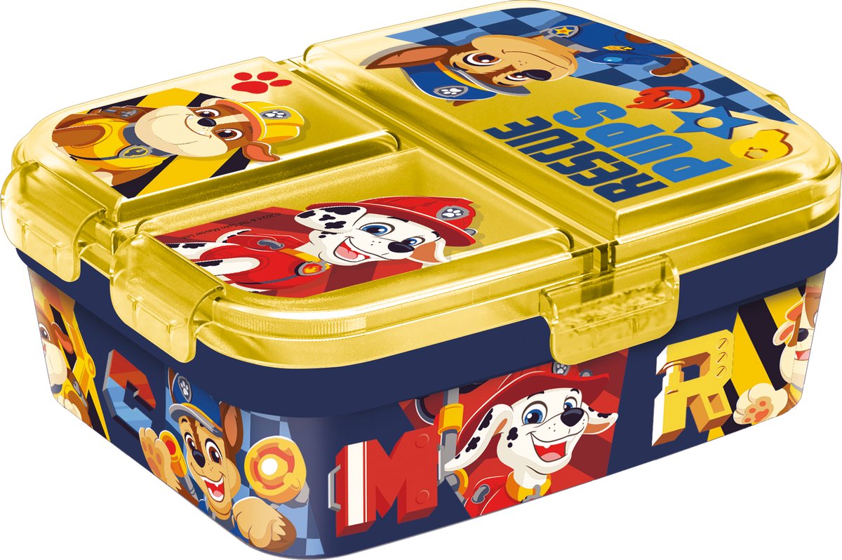 Stor Paw Patrol Kinder-Lunchbox – Lunchbox mit 4 Fächern für Kinder ab 4 Jahren – spülmaschinenfest, BPA-frei – Gelb Blau