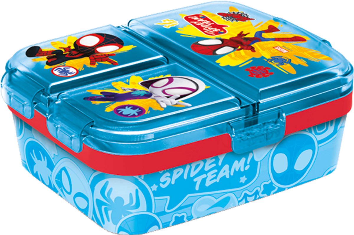 Stor Marvel's Spidey Kinder-Lunchbox – Lunchbox mit 4 Fächern für Kinder ab 4 Jahren – spülmaschinenfest, BPA-frei – Hellblau