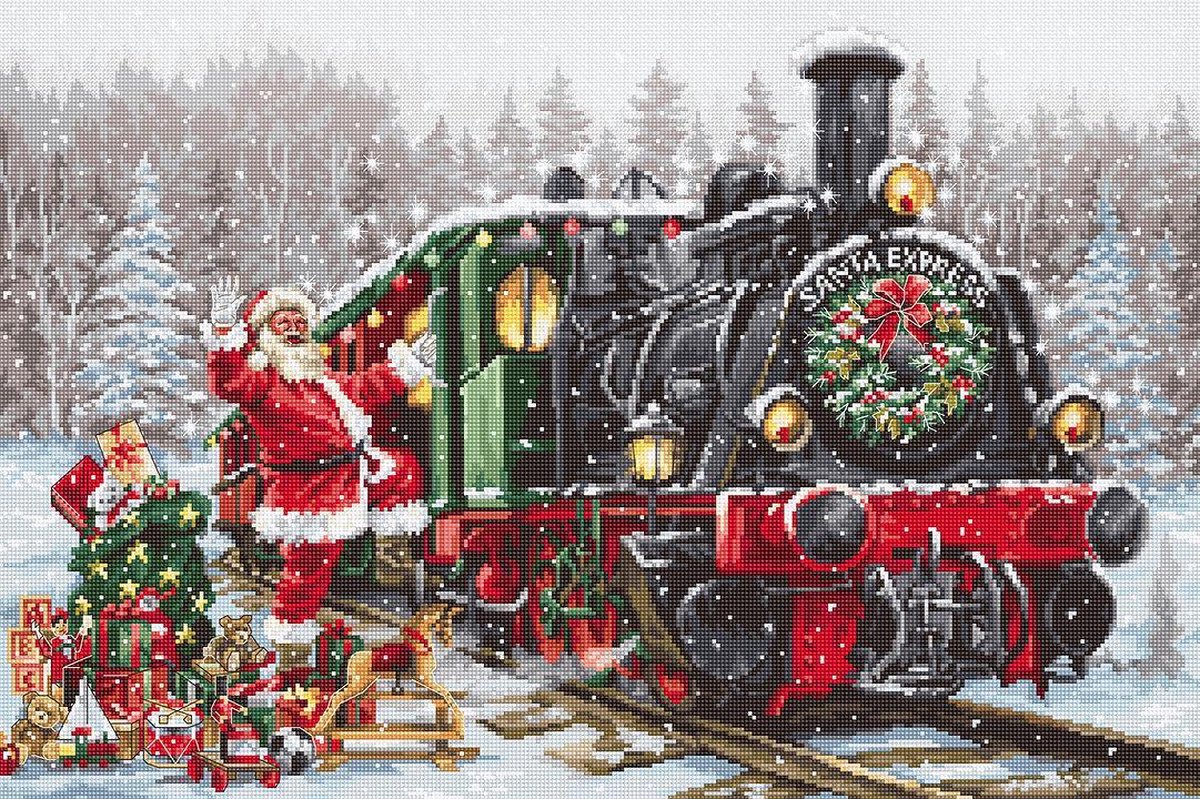 Luca-s santa's express aida borduurpakket de kerst trein om te borduren b2397