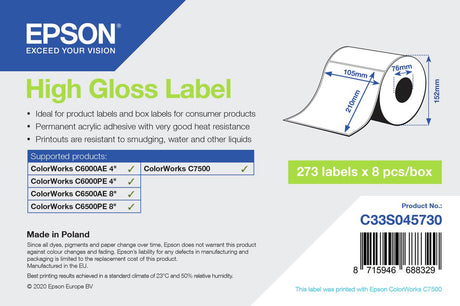 Epson Hochglanzetiketten – gestanzt: 105 mm x 210 mm, 273 Etiketten
