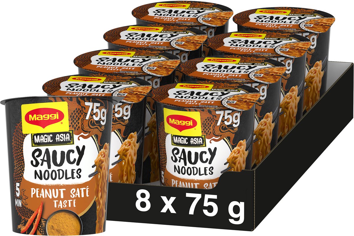Maggi Saucy Nudeln Erdnuss-Satay – 8 Stück x 75 g – Vorteilspackung