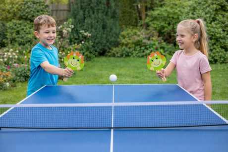 Eddy Toys Tischtennis-Set – 2 Schläger und 1 Ball – fröhliches Tierdesign mit Dino oder Einhorn – aus MDF – für Kinder geeignet – CE-Kennzeichnung – 13 x 19 cm – mehrfarbig