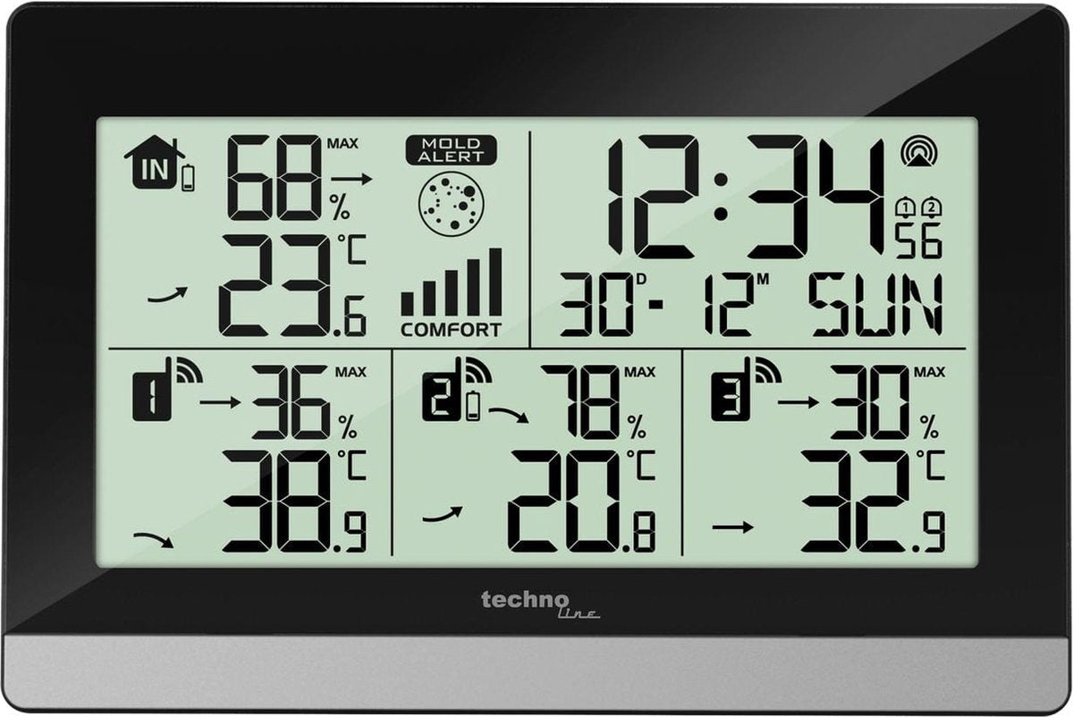 Nexttime Wetterstation Technoline ws 7065 144x96x38mm schwarz silber mit 3 Außensensoren 30m