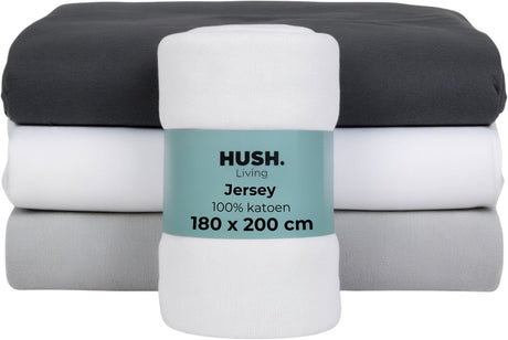 Hush. living hush living - hoeslaken jersey - 100% katoen - 160 grms - kreukvrij en strijkvrij - rekbaar - lekker warm - 180x200+30cm - wit