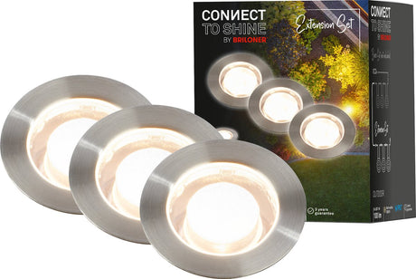 Briloner connect to Shine – LED-Bodenstrahler für den Außenbereich – 3er-Set – Gartenbeleuchtung-Erweiterungsset – warmweißes Licht – IP67 – ø4,5 x 6,6 cm