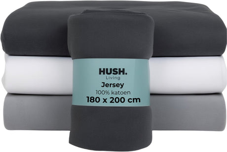 Hush. living hush living - hoeslaken jersey - 100% katoen - 160 grms - kreukvrij en strijkvrij - rekbaar - lekker warm - 180x200+30cm - antraciet