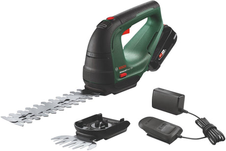 Bosch advancedshear 18v-10 Akku-Strauch- und Grasschere – inkl. Strauchscherenmesser (20 cm) und Grasscherenmesser (10 cm) – mit 18-V-Akku und Ladegerät