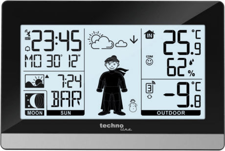 Technoline Wetterstation – ws 9612 – 145 x 97 x 38 mm – schwarz silber – mit 1 Außensensor 30 m – tl-ws9612