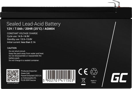 Green Cell 12 V 7 Ah (6,3 mm) 7000 mAh VRLA AGM-Batterie