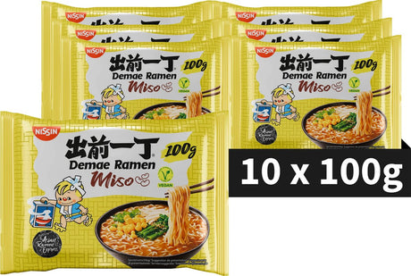 Nissin Demae Ramen – Veggie-Miso-Nudelschüssel – Instantnudeln – vegan – 10 Stück