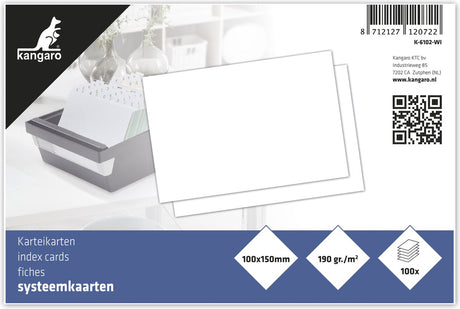 Känguru-Karteikarten – 10 x 15 cm – 190 Gramm Blankopapier – 100 Stück – Karteikarte
