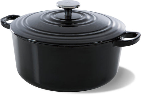 Bk Burgunderroter Gusseisentopf 24 cm 4,2 l – Induktionstopf – Gusseisentopf – ofenfest bis 230 Grad – Deckel mit Tropfringen – innen weiß emailliert – schwarz