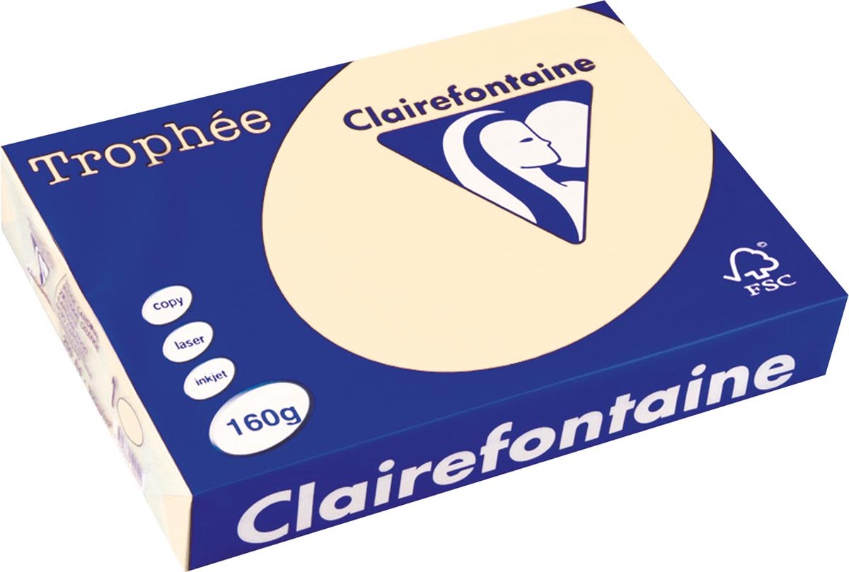 Clairefontaine Trophäe Pastell, farbiges Papier, A4, 160 g, 250 Blatt, Creme