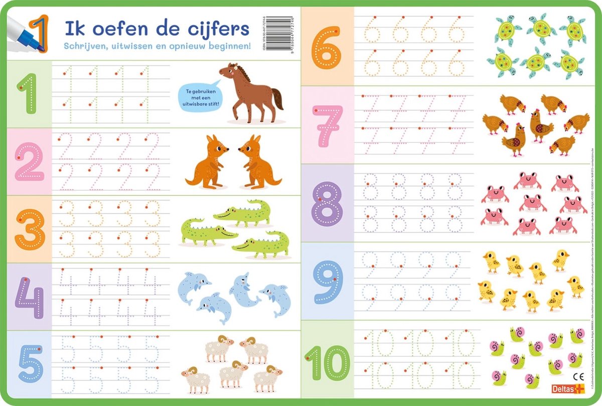 Deltas ik oefen de cijfers van 1 tot 10 - educatieve onderlegger