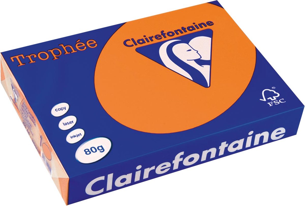 Clairefontaine trophée gekleurd papier, a4, 80 g, 500 vel, oranje