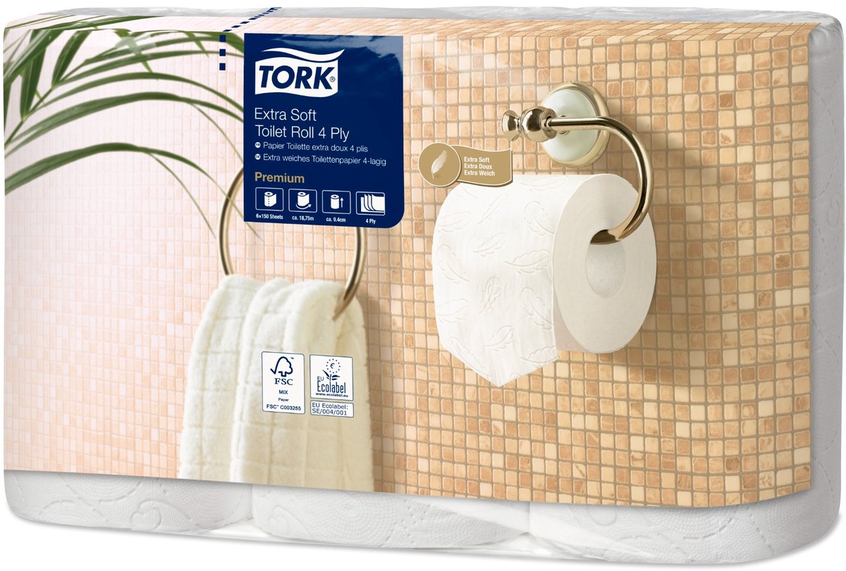 Tork Toilettenpapier T4 110406 (110405) 4-lagig 42 Stück weiß 19 m x 10 cm Packung mit 42 Rollen 150 Blatt (110406)
