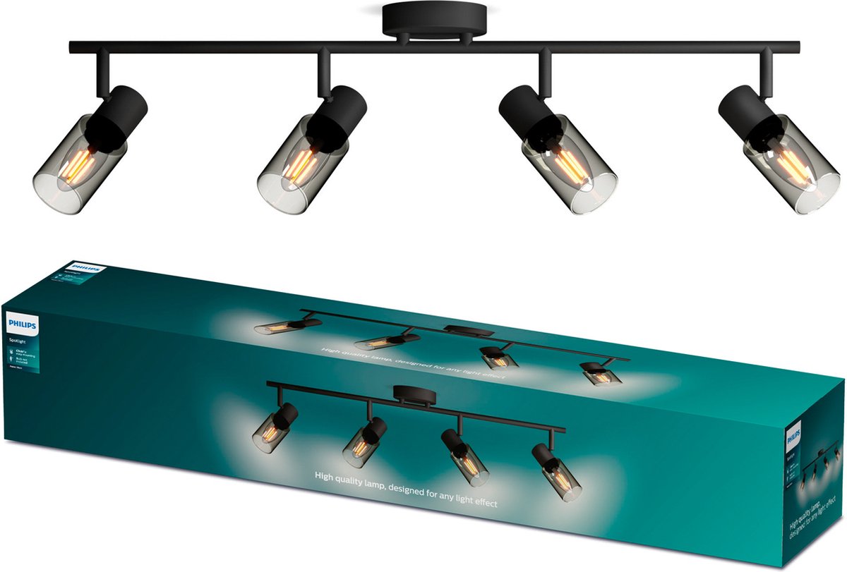 Philips led philips palms spot - plafondspot met vier lichtpunten - met gerookt glas - kleine fitting e14