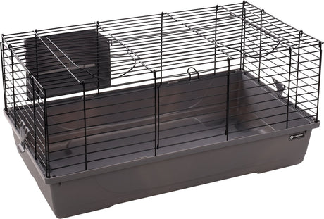 Flamingo-Hamsterkäfig – Mobi – Meerschweinchenkäfig, Zwergkaninchenkäfig – Innenkäfig mit Heuraufe und tiefem Boden – Metall schwarzgrau – 75 x 47 x 40 cm – europäische Qualität