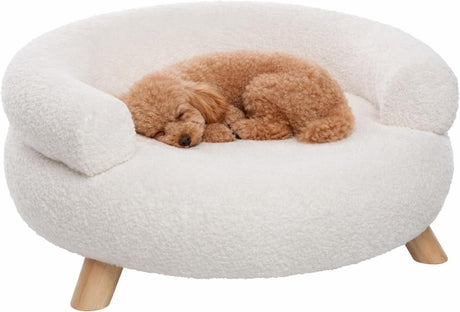 Hundebett Flamingo – Sofa Hund – Sofa Katze – Deteno rund weiß – 54 x 54 x 27 cm – Holzbeine Einheitsgröße