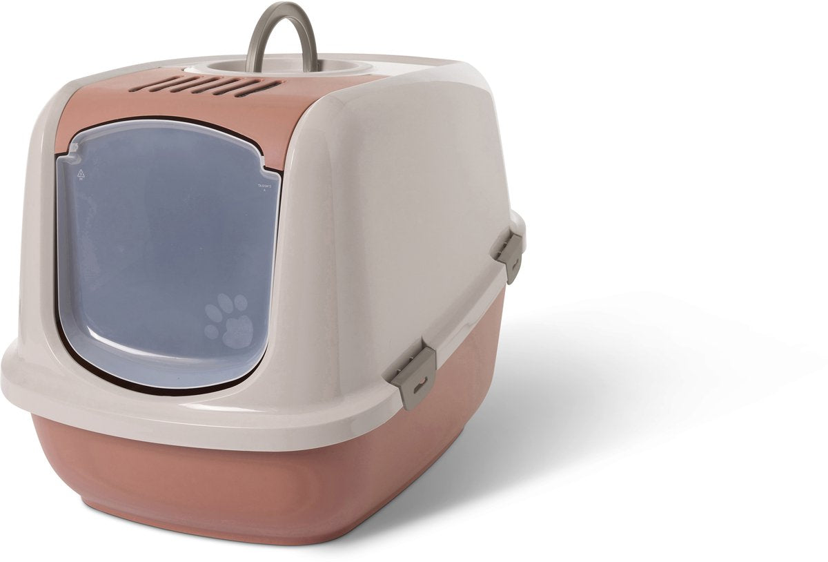 Savic Nestor Jumbo – Katzentoilette XL – klappbare Vorderseite – toskanisches Rot-Champagner – 66,5 x 48,5 x 46,5 cm